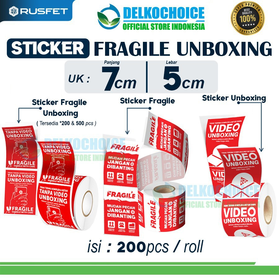 

Sticker FRAGILE UNBOXING Stiker Cromo RUSFET HANDLE WITH CARE 200PCS / PACK