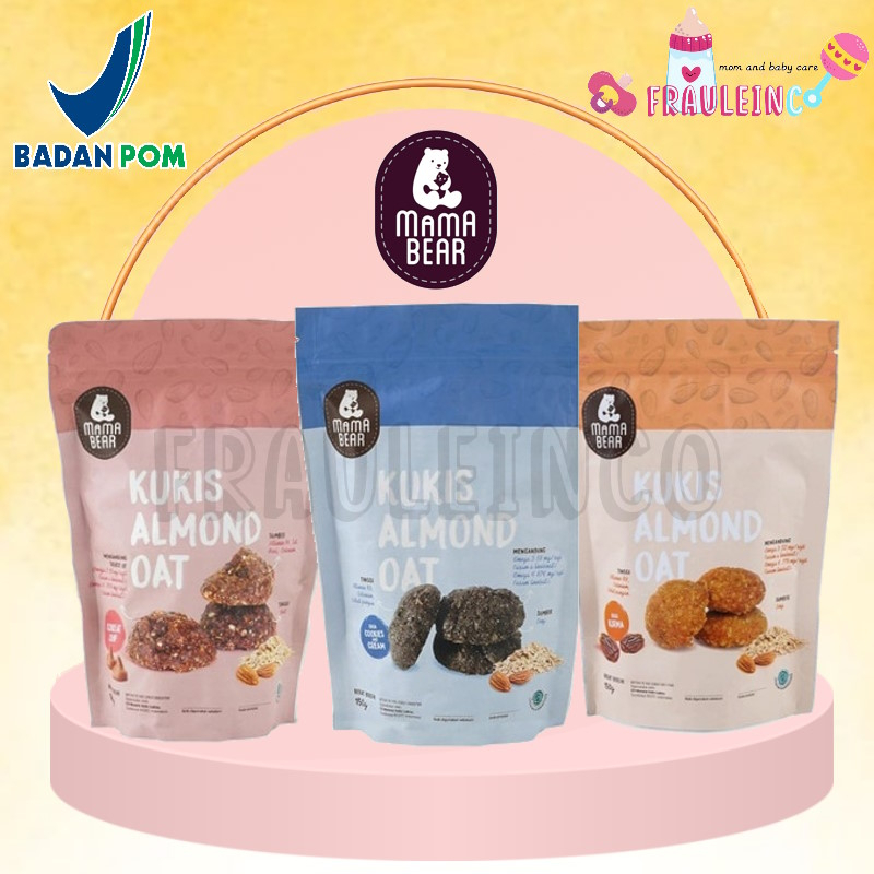 *FRAULEINCO* Mama Bear KUKIS ALMOND OAT Asi Booster - Kue Pelancar ASI Enak - Cookies Cream Choco Chips Kurma