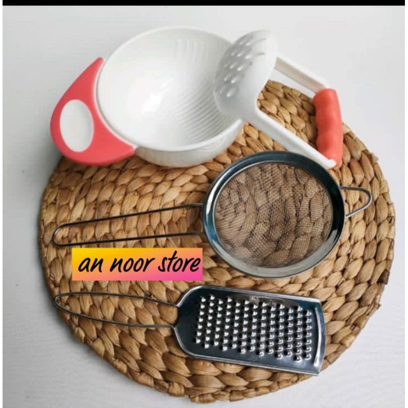 Paket 3 in 1 Penghalus MPASI [Mangkok Penghalus MPASI, Saringan, Parutan]