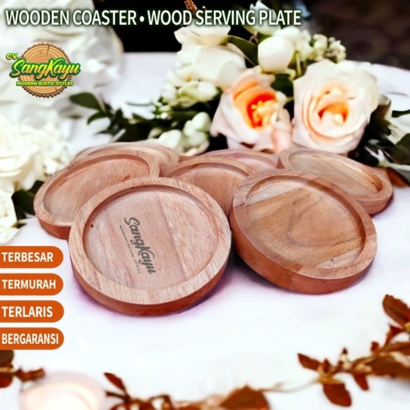 Edge line Wooden coaster 10 x 1 Cm Tatakan gelas kopi kayu unik