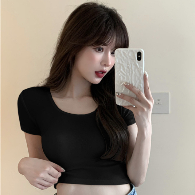 CHAVA | BJ1120 Baju Atasan Kaos korean Wanita Sexy Crop Top Crop Tee Lengan Pendek Wanita Kekinian Fashion