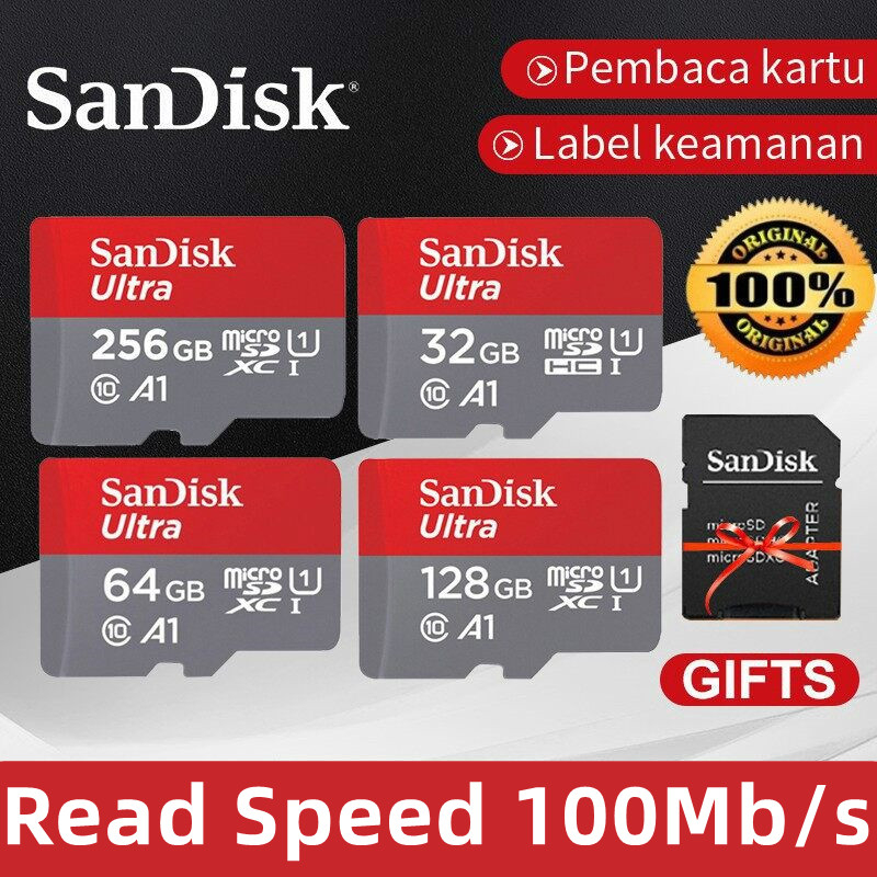 SanDisk SDHC Ultra 32GB/64GB/128GB/256GB/512GB  Kartu Memori  Micro SD Class 10 A1 100MB/s Read Spee