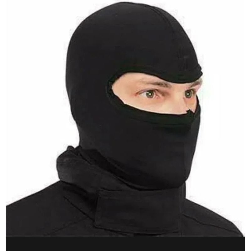 Masker Ninja Pria Motor Touring Motif Polos Hitam Tebal Balaclava All Size