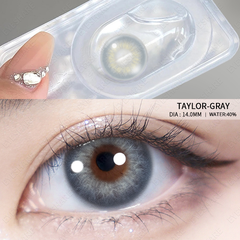 NEW【COD&amp;BARANG SPOT】 TAYLOR-GRAY SOFTLENS 2pcs BIG EYE Soft Colored Contact lens Yearly use ensa mata soflen mata Brightsoftlens soflens Mata Kore/DUBAI/TerbaikTahun Ini