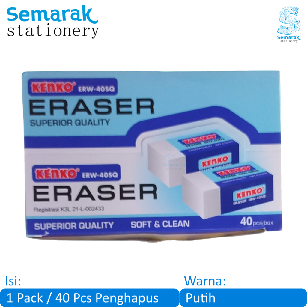 

Kenko Eraser ERW-40SQ Penghapus Pensil Kecil - Putih [1 Pack / 40 Pcs]