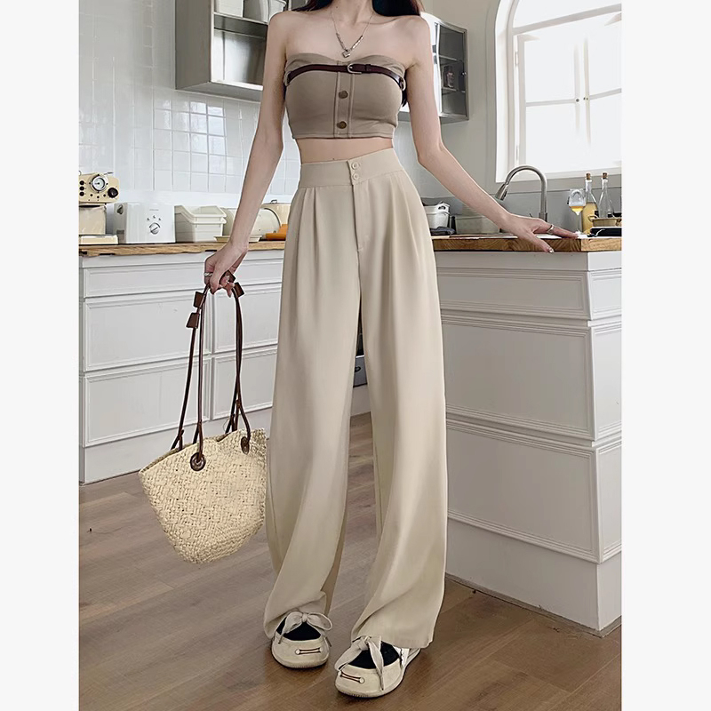 Korean style celana wanita terbaru  loose Retro causual celana hitam  panjang kulot pants