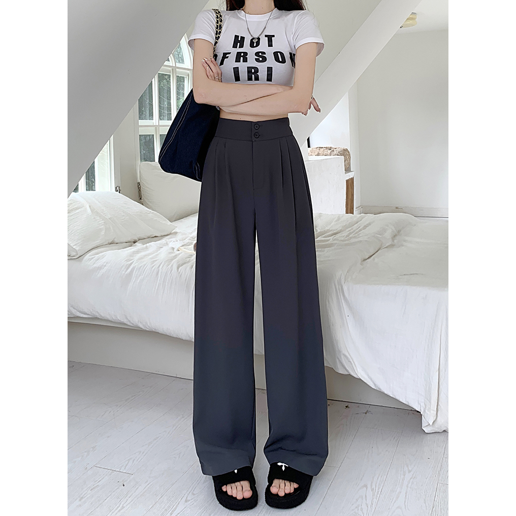 Korean style celana wanita terbaru  loose Retro causual celana hitam  panjang kulot pants