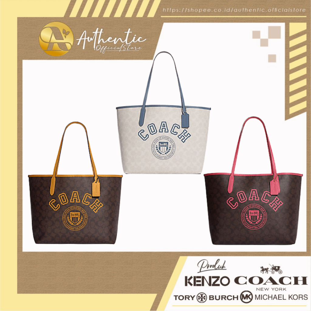 Coach City Tote In Signature Canvas with Varsity Motif CB869