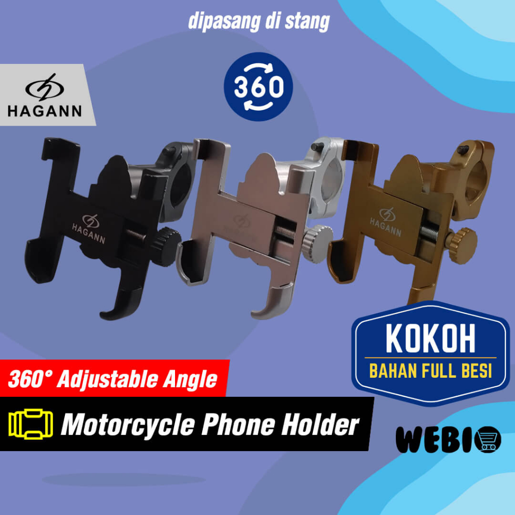 HAGANN SHO-1002 Holder HP Motor Stang Stand Dudukan Handphone Besi | Pegangan HP Phone Holder Garansi 1 Tahun