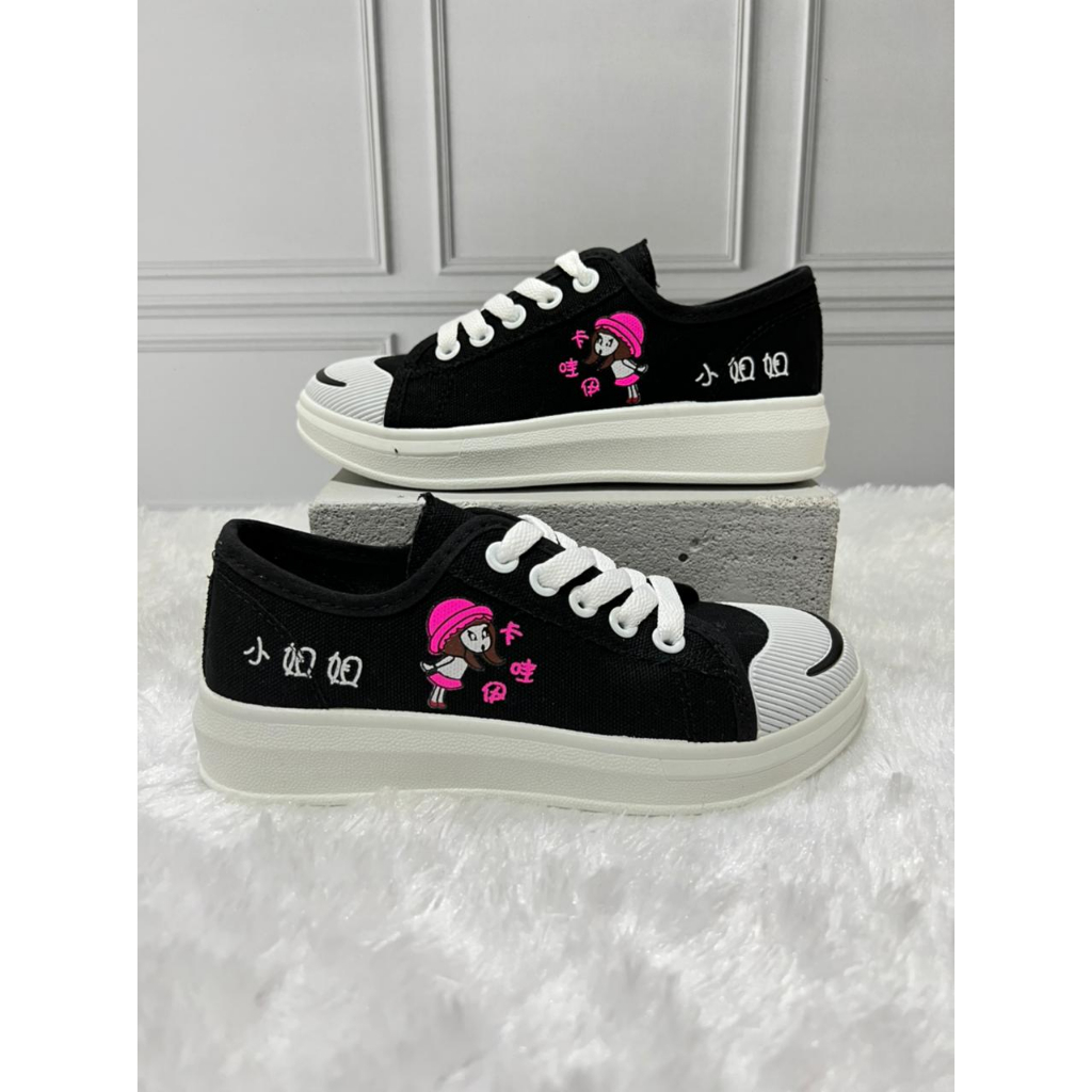 SA-003 IMPORT Sepatu Anak Import Kets Kanvas Anak Perempuan Tali Motif Kartun Casual Ukuran 28-32