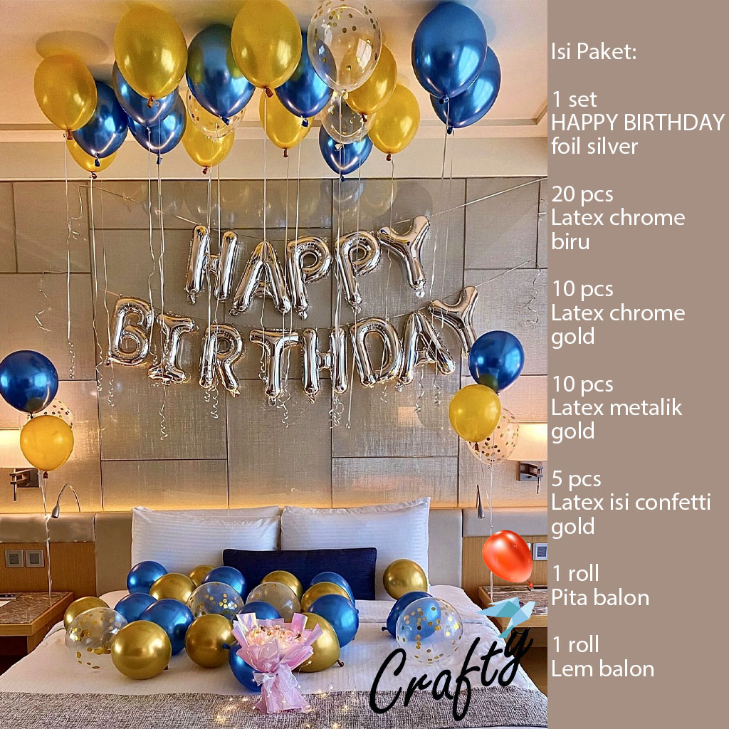 [PAKET] Dekorasi Balon Ulangtahun Romantis BEDROOM SIMPLE BLUE GOLD Hiasan Ultah