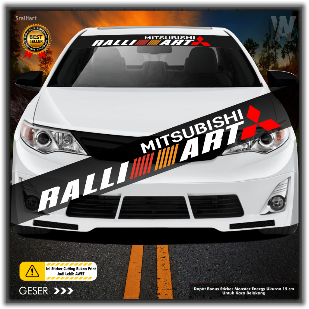 Stiker Ralliart Mitsubishi Untuk Kaca Depan Mobil Sunvisor