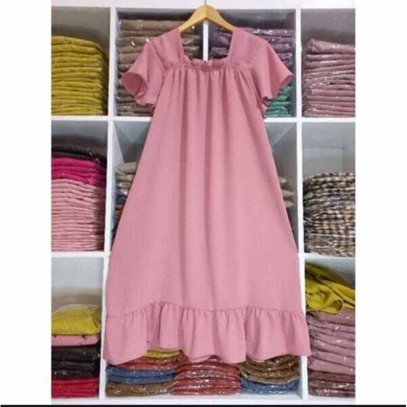 Daster Crinkle Laura / Daster Fuji Crinkle Dress Crinkle Airflow Premium Polos / Daster gamis Crinkle Airflow dress Crinkle lengan 3/4 Polos