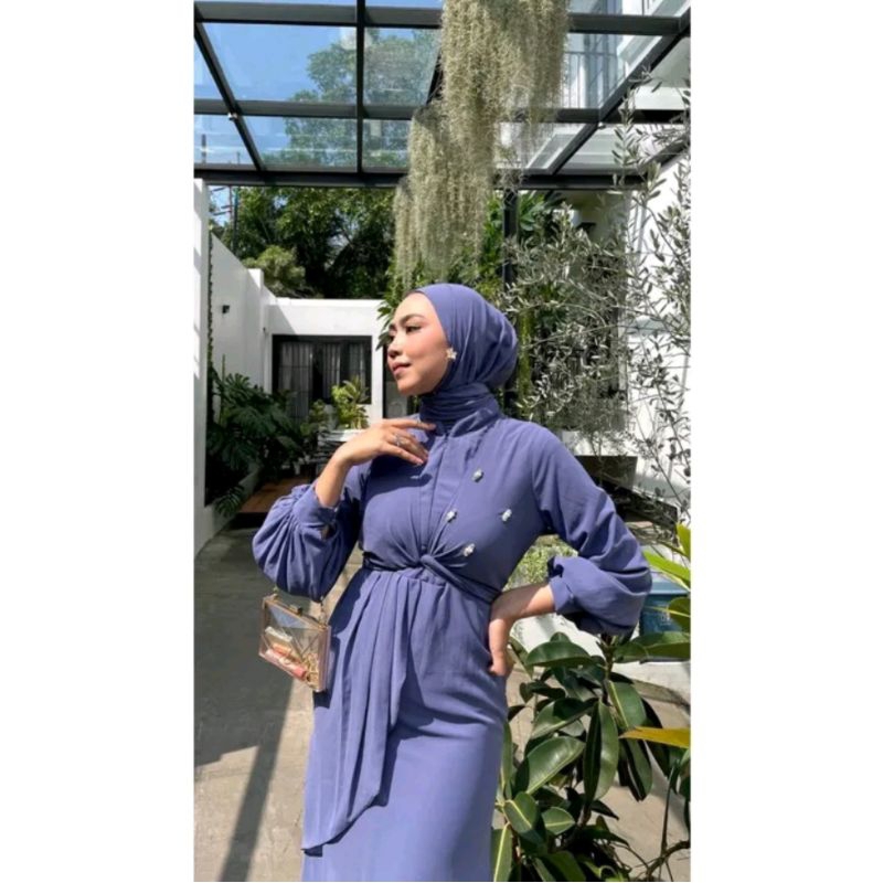 ASALENLUN Dress Ceruty Long Dress Kondangan Baju Pesta Hijab Seragam Bridesmaid Gaun