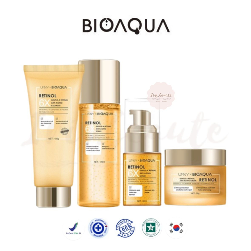 BIOAQUA 6X Gentle-A Retinol Anti Aging / Paket Skincare Retinol / Facial Wash / Toner / Serum Retinol / Cream Wajah