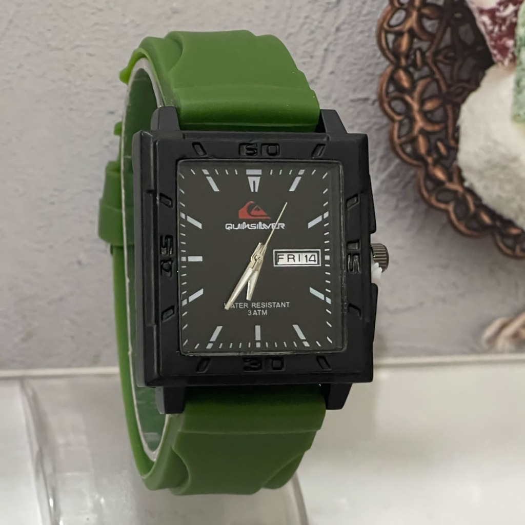 (KW) JAM TANGAN PRIA STRAP RUBBER TANGGAL HARI AKTIF QS SEGI EMPAT QS-33 BISA COD