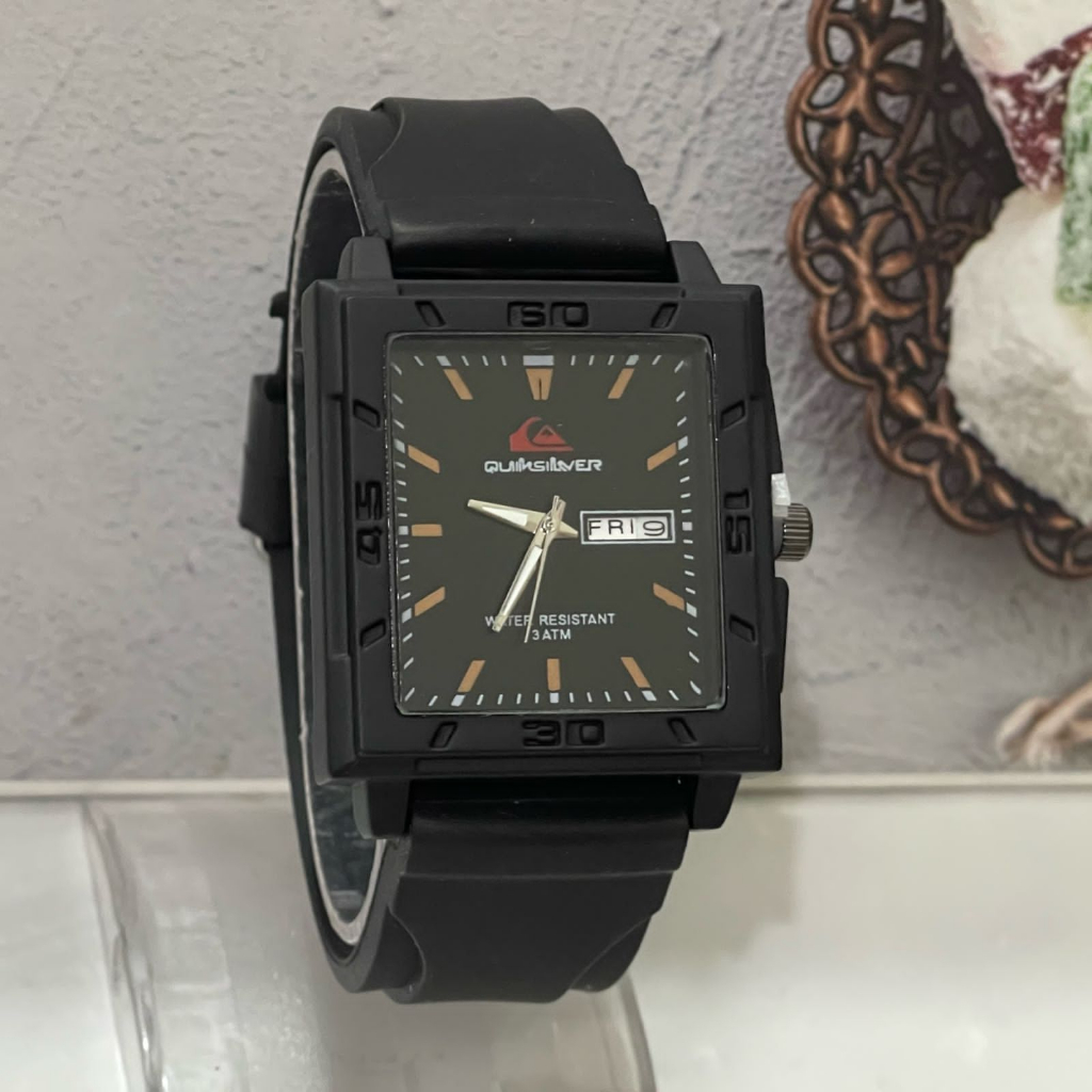 (KW) JAM TANGAN PRIA STRAP RUBBER TANGGAL HARI AKTIF QS SEGI EMPAT QS-33 BISA COD