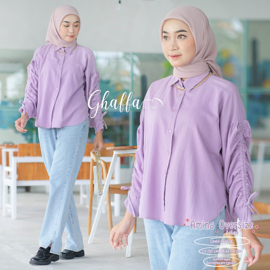 Amina Oversize Kemeja Atasan Wanita Fashion Muslim Original Produk By Ghaffa