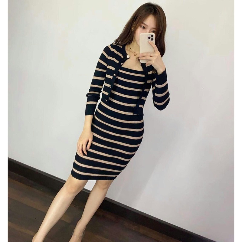 Cleo dress + cardigan | Dress rajut dengan cardigan | Outer | Dress + cardigan rajut