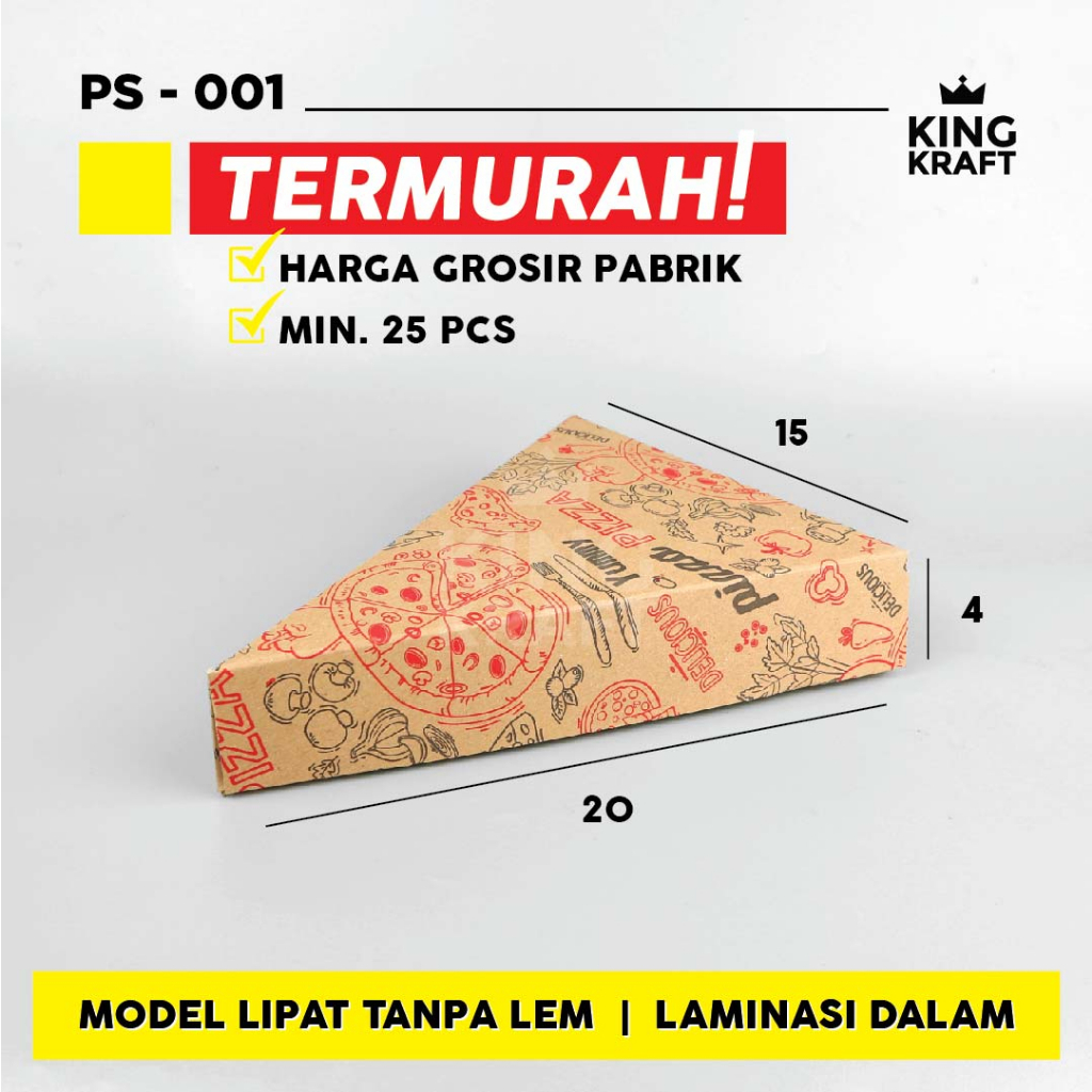 dus box pizza motif slice segitiga / kotak pizza 20x15x4 275gsm