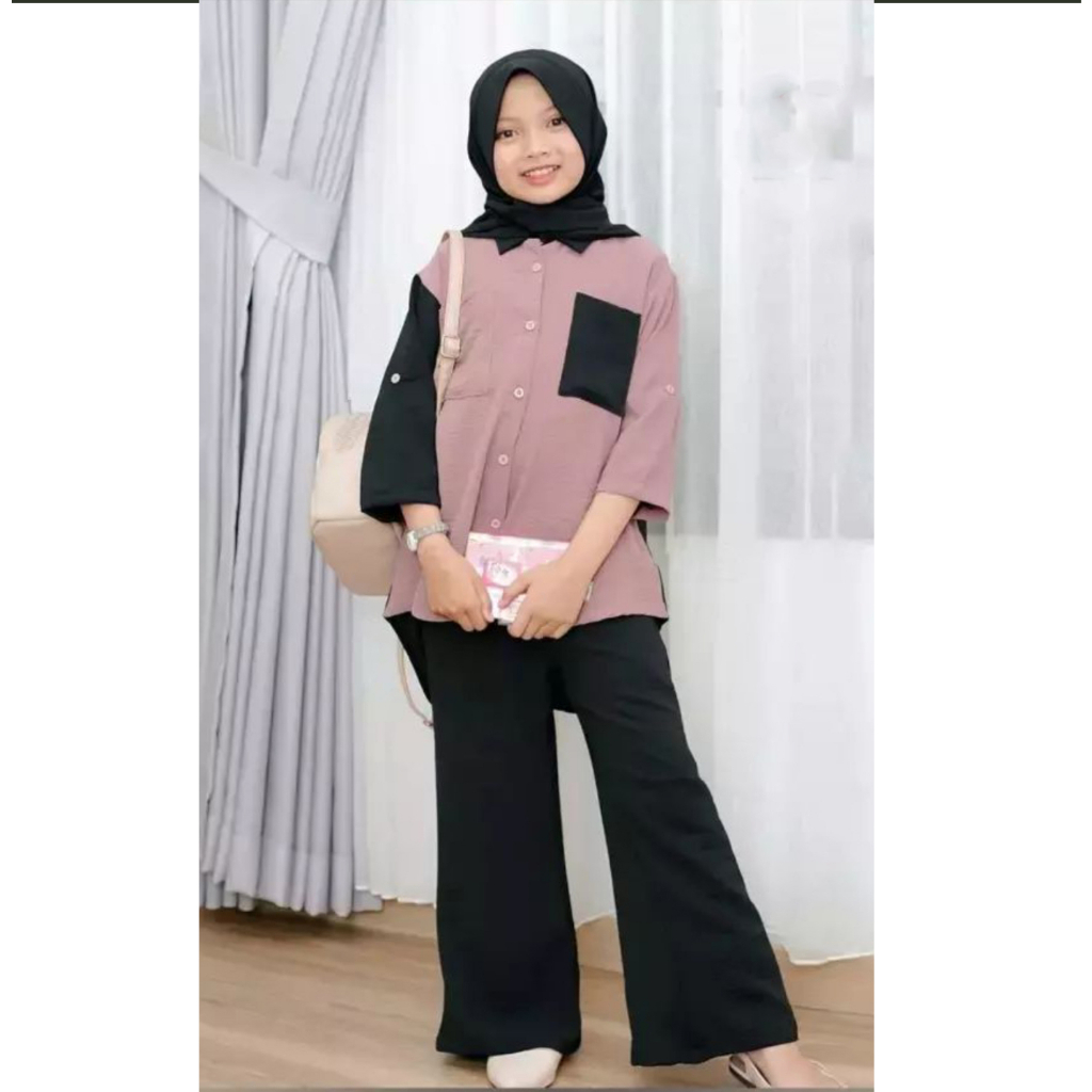 TERBARU ONE SET POLOS ANAK PEREMPUAN TANGGUNG BAHAN CRINKLE AIRFLOW FREE HIJAB