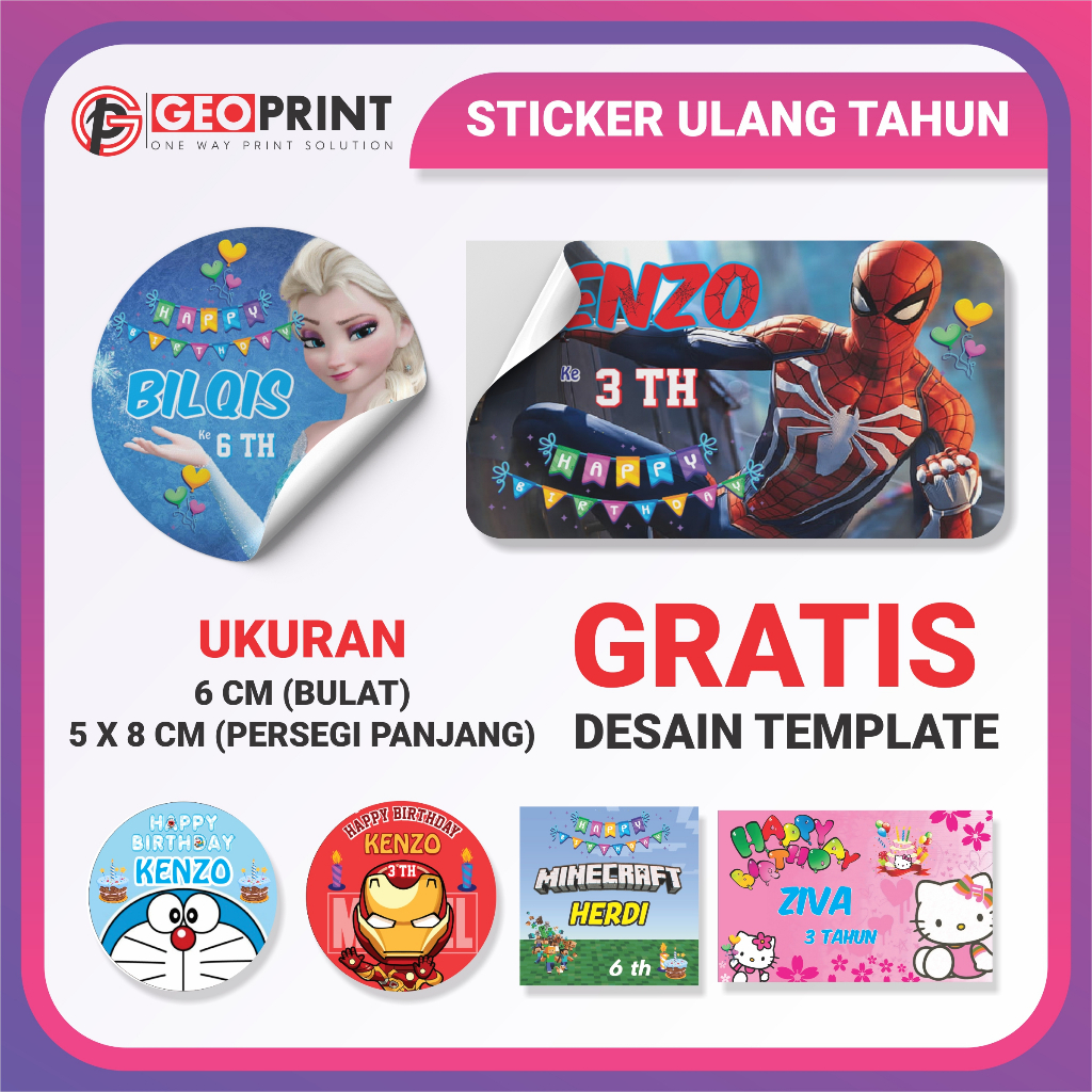 

ISI 50 PCS STICKER ULANG TAHUN ANAK / STIKER ULANG ULTAH CUSTOM NAMA