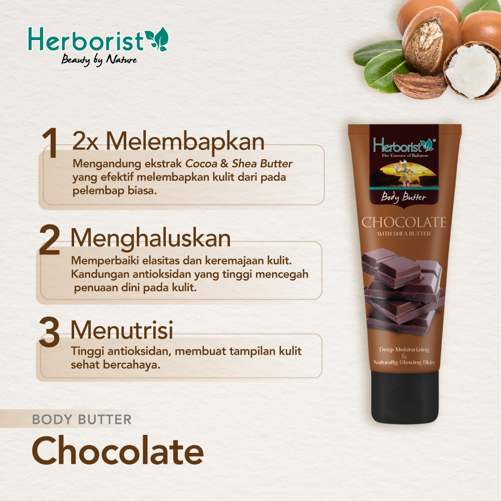 HERBORIST Body Butter Indonesia / 80g / With Shea Butter / Strawberry Sorbet Frangipani Chocolate Coconut Zaitun Matcha Milk Mango Banana / Deep Moisturizing Brightening Glowing Melembabkan Mencerahkan / Skincare Care Lotion Gel Scrub Peeling Kulit Tubuh