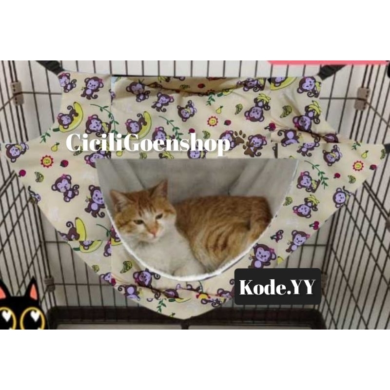 Hammock kucing 2 tingkat ayunan tempat tidur kucing gantung nyaman