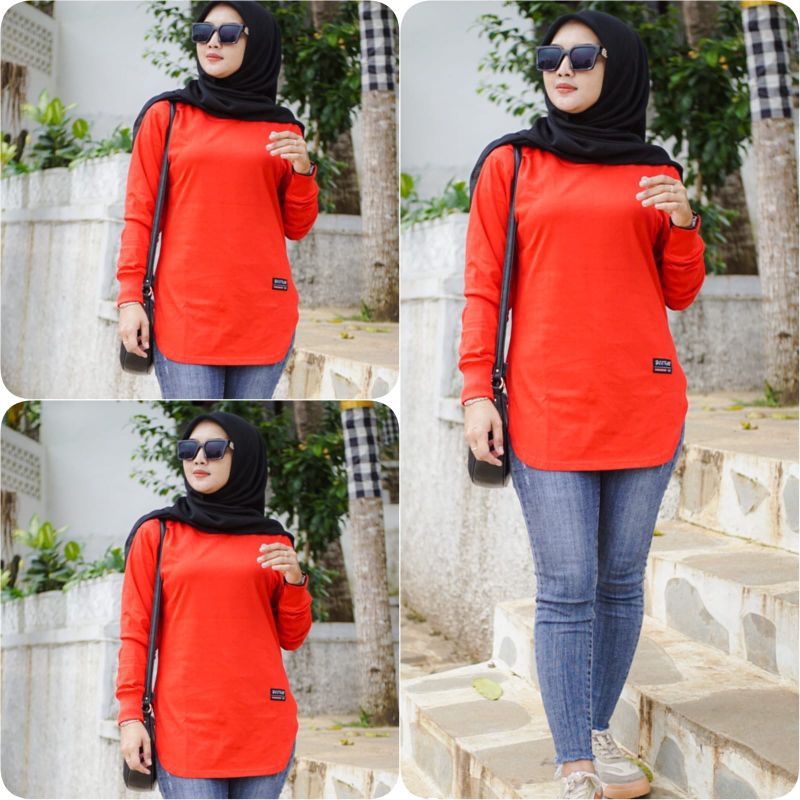 OVAL 04√ JUMBO KAOS ATASAN WANITA MODEL OVAL LENGAN PANJANG PAKAI RIB BAHAN KATUN KOMBET 20S