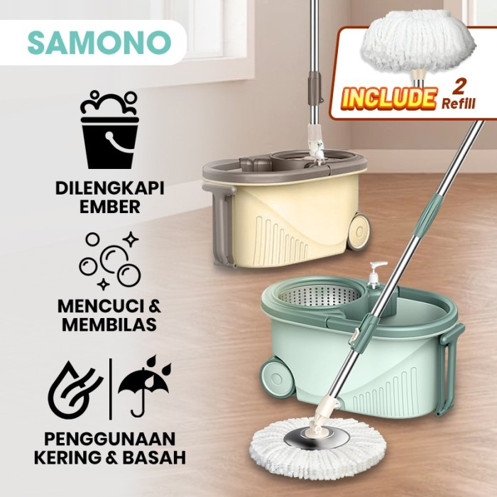 Alat Pel Lantai Kain Fiber dengan Ember Spin Mop Membilas - BCT704