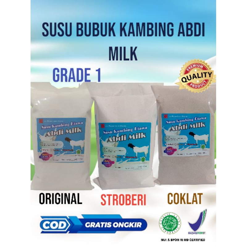 

susu kambing etawa Bubuk grade 1 (Original, stroberi, coklat)