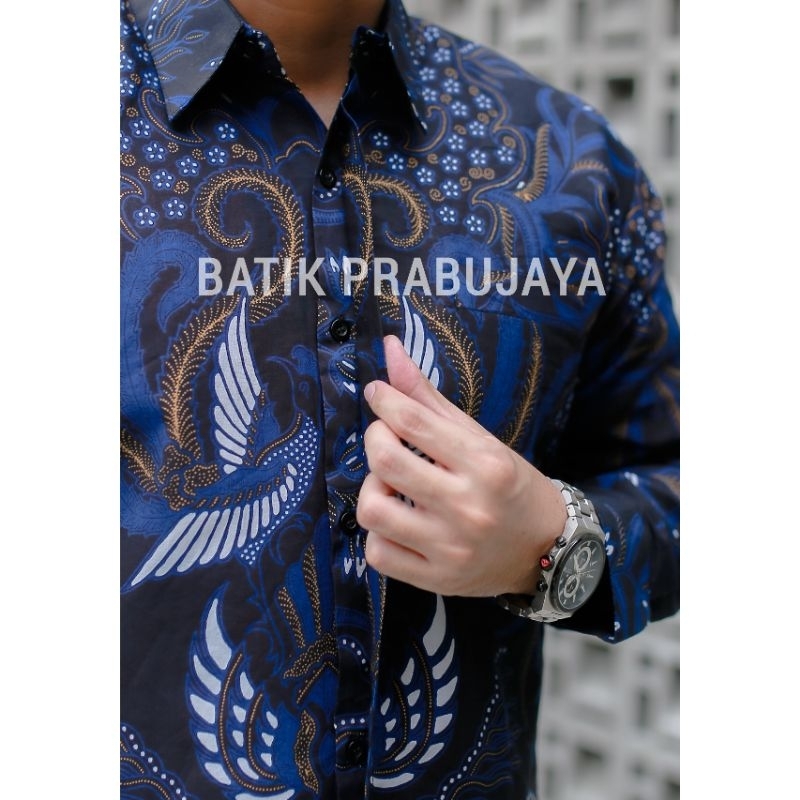 GURDO BIRU Kemeja Baju Batik Pria Lengan Panjang Modern Premium Full Furing Katun Halus