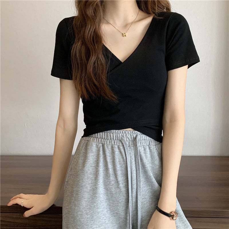 BV.ID BJ1147 Baju Kaos Wanita CropTop Lengan Pendek V Neck Fashion Korea Kekinian