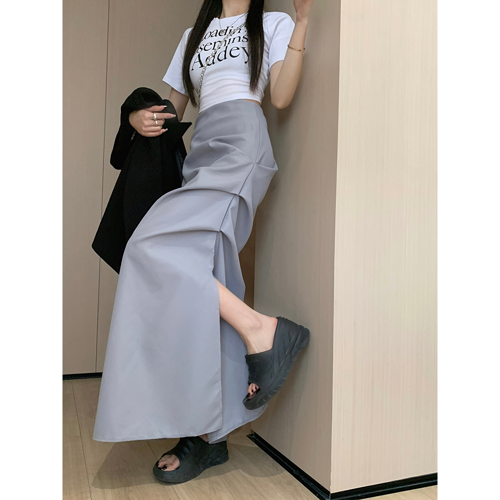 Rok Panjang Wanita Kekinian/Korean Style Split Premium Vintage Highwaist Rok Plisket Panjang Polos