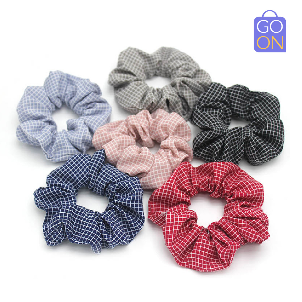 GO ONLINE Scrunchie Pola Kotak - Kunciran Ikat Rambut Korea Cepol Hijab / Jilbab [ Gratis Ongkir / Cod ]