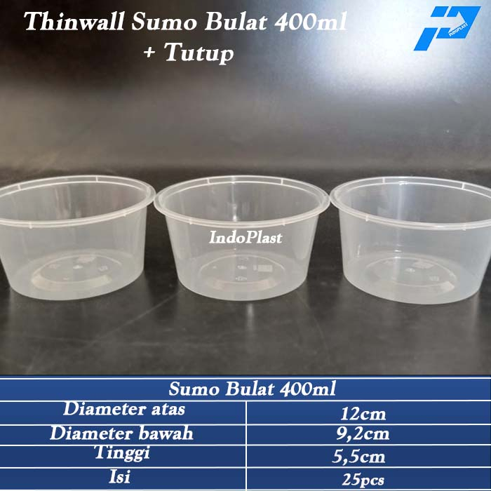Mangkok Plastik Bulat/Mangkok Sumo/Thinwall Sumo Bulat+Tutup 400ml