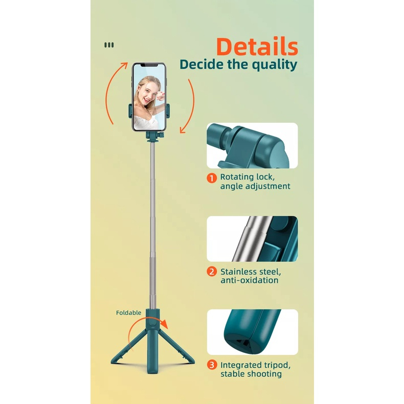 AR STORE16888 TONGSIS TRIPOD R1 3 IN 1 360 DERAJAT TRIPOD R1 MACARON TOMSIS BLUETOOTH CONTROL SHUTTER TRIPOD MINI TONGKAT PHOTO SELFIE TRIPOD TRAVEL