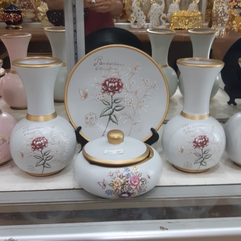 Pajangan Guci Piring Set 4 Pajangan Lemari Kaca Hiasan Lemari Sudiut Dekorasi Rumah