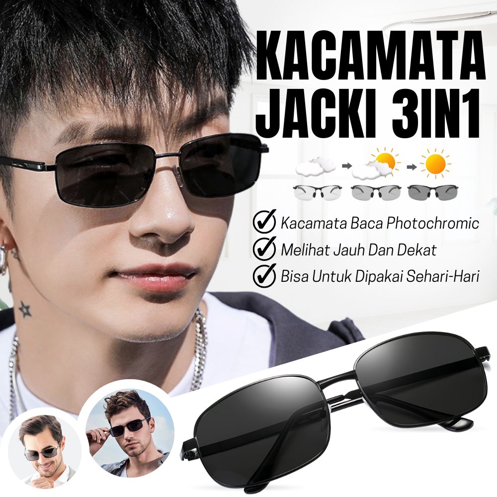 Kacamata Jacki 3 in 1 ORIGINAL/kacamata photocromic/kacamata polarized pria