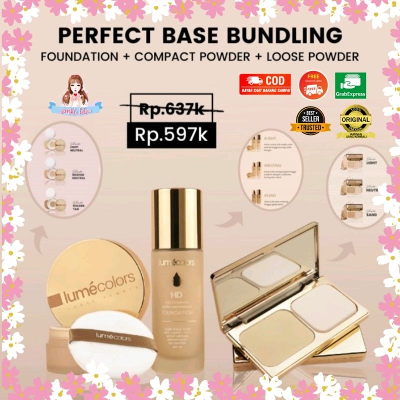 Paket Make Up Kosmetik Lengkap Lumecolors Foundation Loose dan Compact Powder Bedak Tabur dan Padat