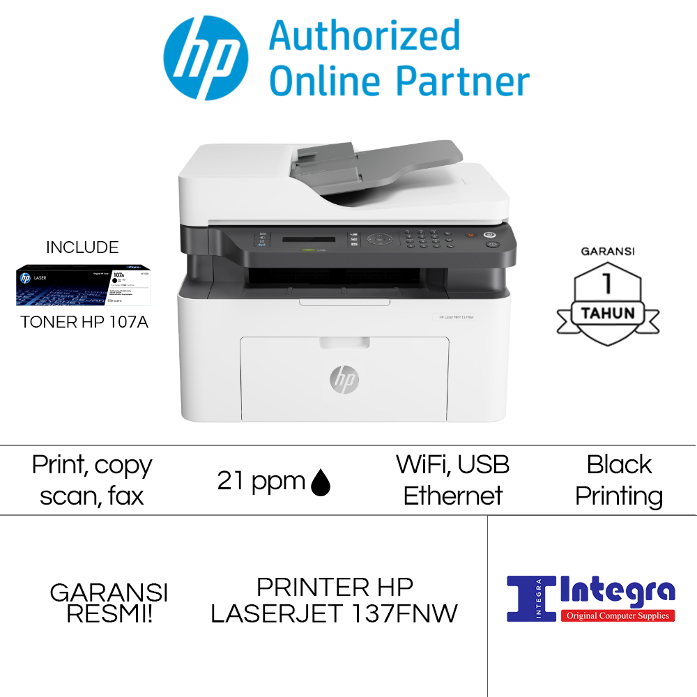 HP LaserJet MFP 137FNW Mono Printer Wireless All In One Laser Jet 137 FNW M173FNW