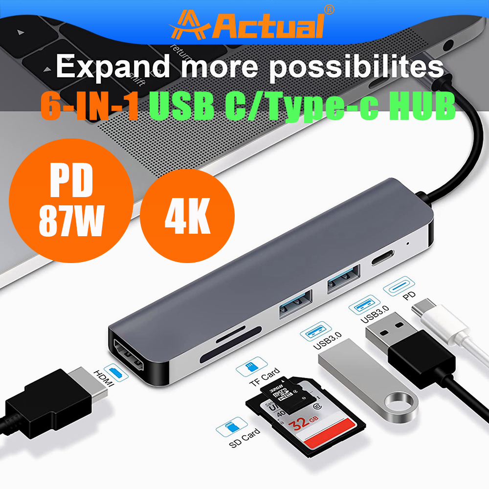 Actual【COD】Adapter Konverter Usb Tipe C Ke Usb 3.0 Pd 6 In 1