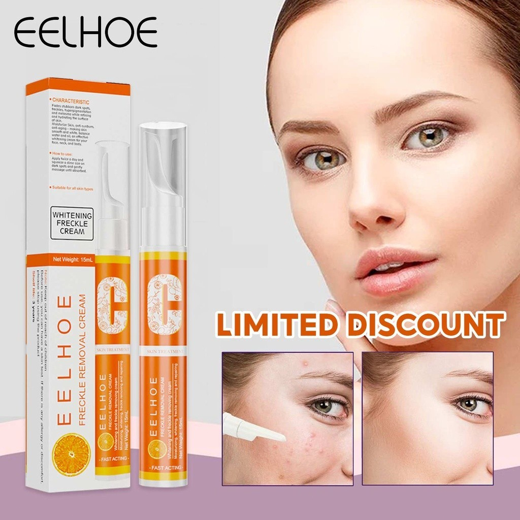 EELHOE Krim Bintik-bintik Salep Penghilang Bintik-bintik Cepat 15ml Vitamin C Fade Dark Spot  Whitening Freckles Removal Cream  (100% Original)