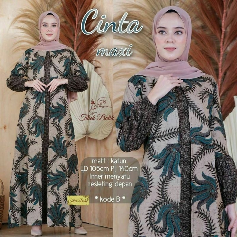 Baju Gamis Batik Wanita Jumbo Modern Kombinasi Kekinian Motif Kobes  Hijau