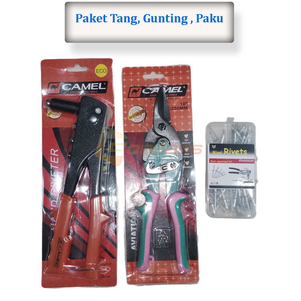 Paket Tang Rivet Camel, Gunting Holo Camel dan Paku Rivet, Rivet Set