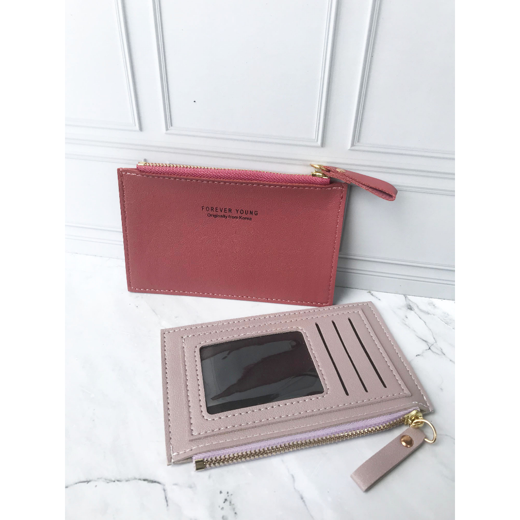 Dompet Kartu Card Holder Tanggung Polos Forever Young Bahan Kulit Sintetis Wanita #K1-1