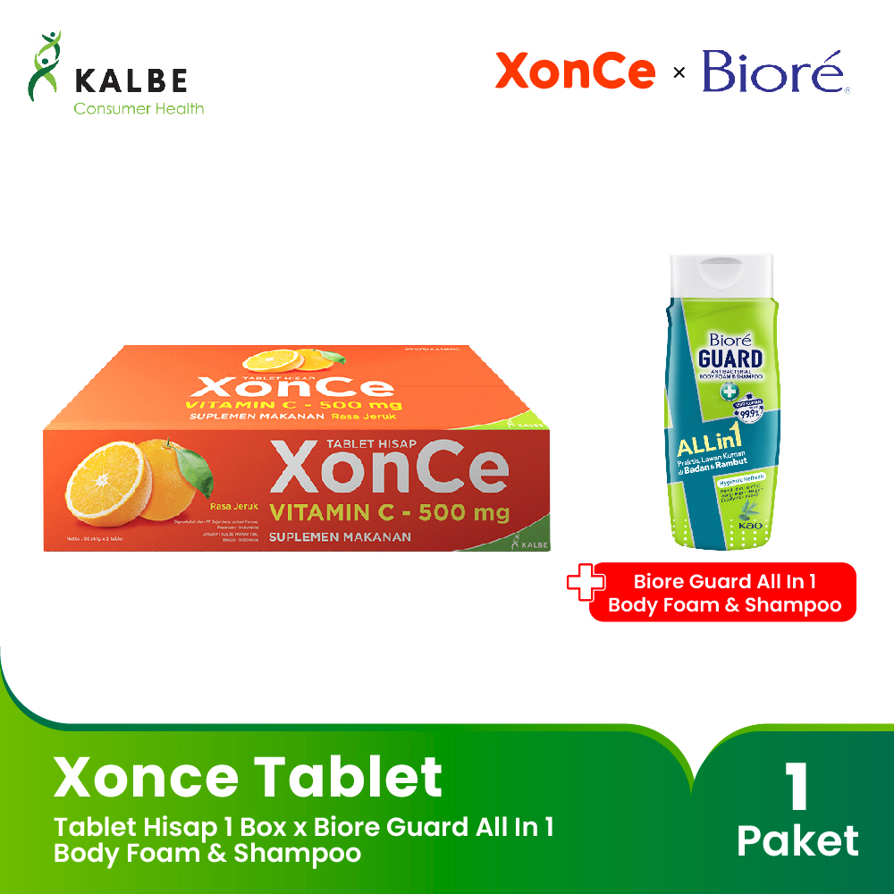 Xonce Tablet Hisap 1 Box x Biore Guard All In 1 Body Foam &amp; Shampoo