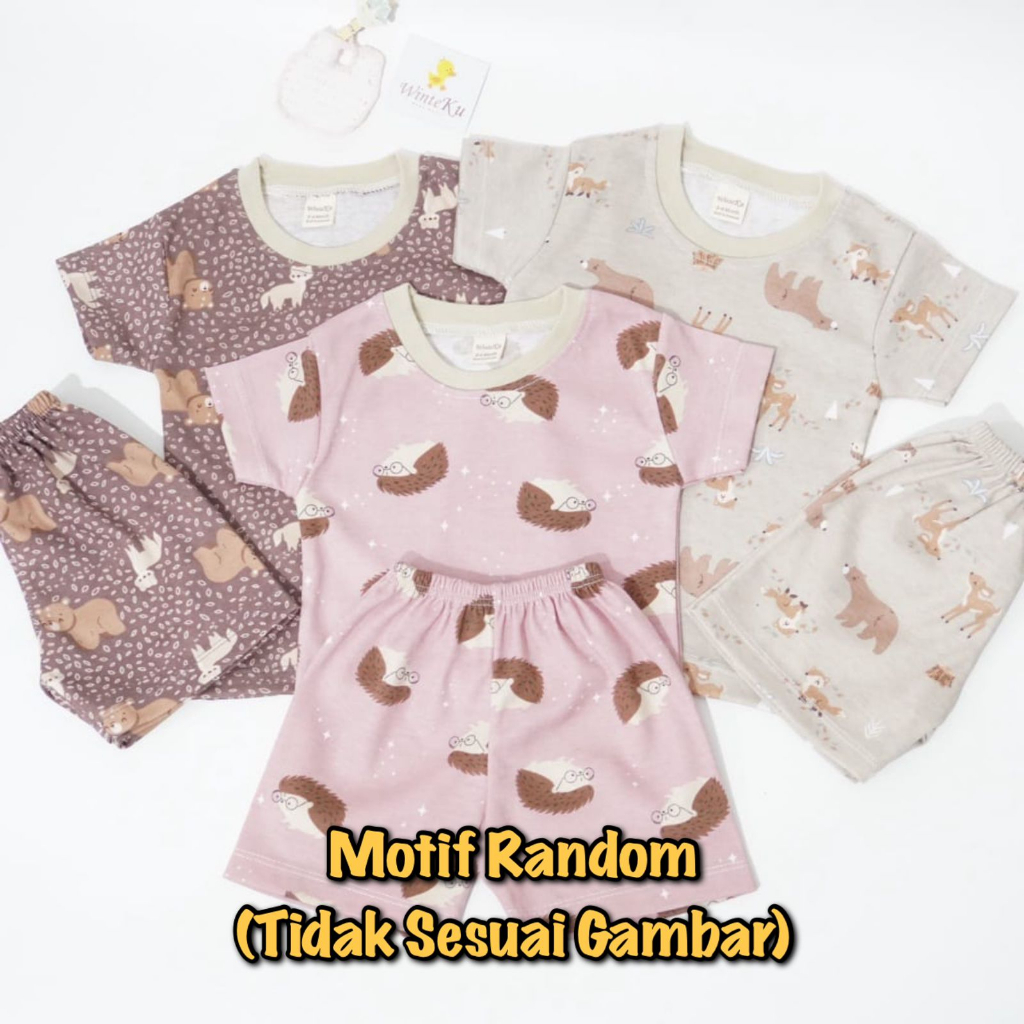 3 Pcs Setelan Bayi WinteKu Baju Pendek Celana Pendek Oblong / Kancing Depan Pakaian Baby Newborn NB S M (3-12 Bulan)