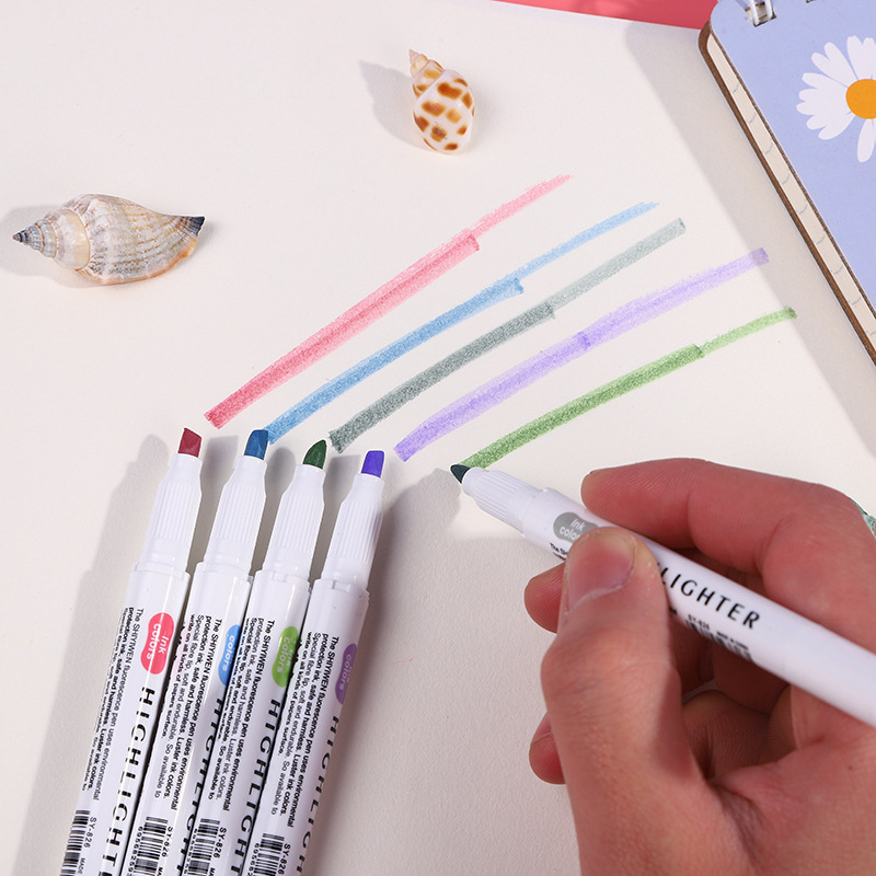 6PCS/Set Spidol Highlighter/ Colour Pen/ Journal Marker Pen/ Double Side Pen Sekolah Alat Tulis Murah -Doo