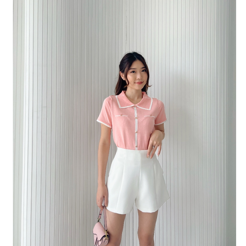 [ Marveile ] Aera Knit Top / Korean Polo Tops Wanita